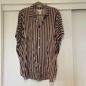 Acacia Brown and White Striped Beach Coverup Shirt Dress size Medium